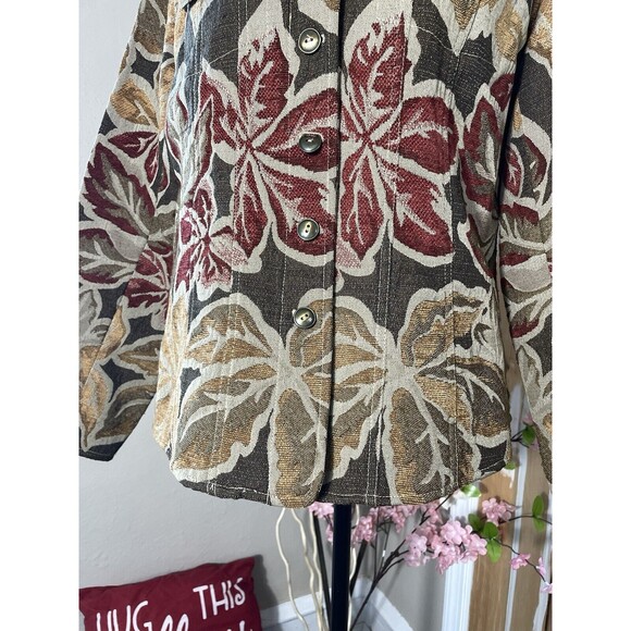 Laura Ashley Womens Jacket Medium Brown Floral Button Front Pockets Collar - Picture 3 of 9